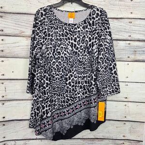 Ruby Rd Woman Leopard Border Top 1X NWT